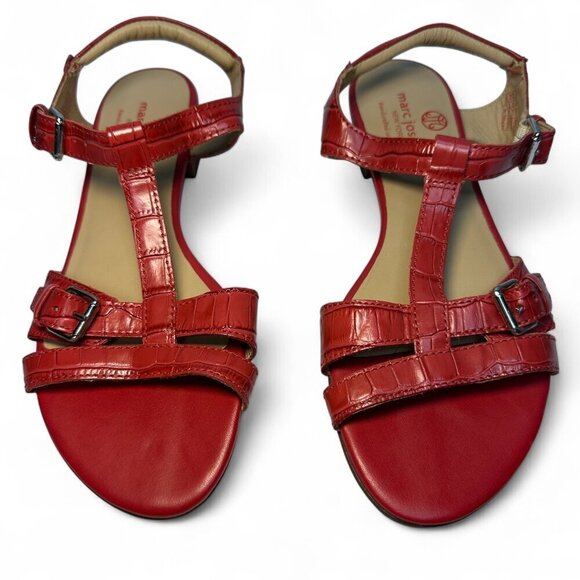MARC JOSEPH Women's Terrace Round Toe Flat Sandals - Red Croc, Size US 7 - Picture 4 of 11